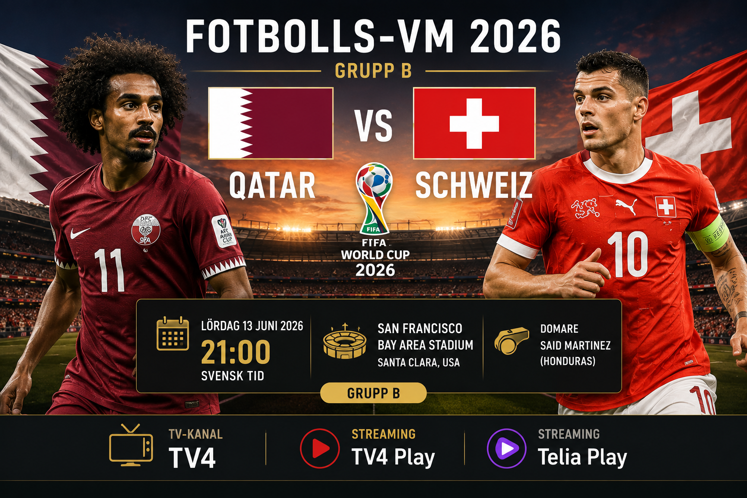 Qatar – Schweiz: TV-kanal, streaming, tid och allt inför VM-matchen