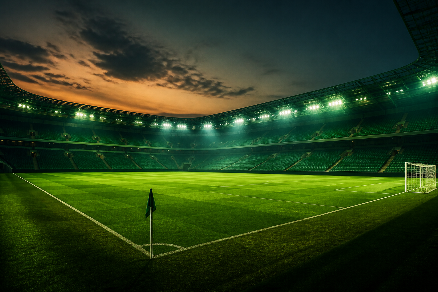 Tysk arena i kvällsljus, gröna toner