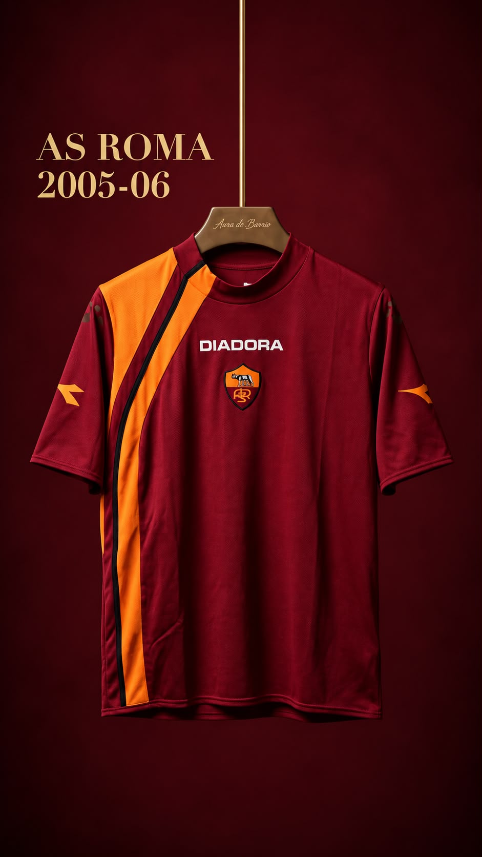 AS Romas röda tröja 2005–06 från Diadora med en orange diagonal rand