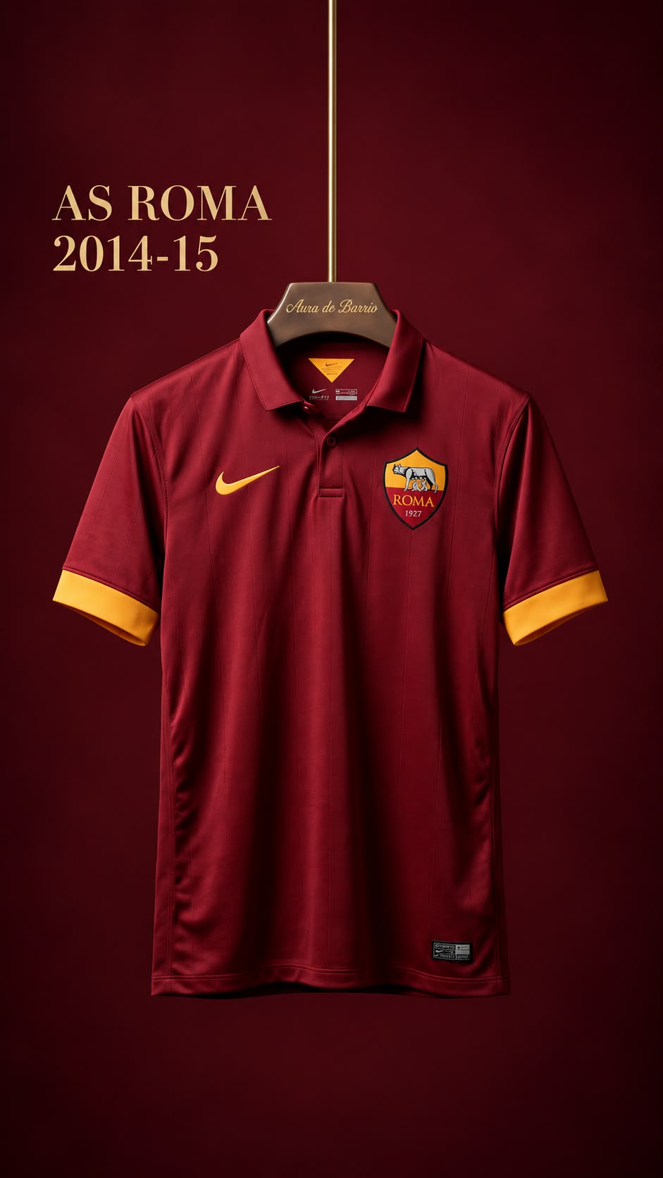 AS Romas röda hemmatröja 2014–15 från Nike med pikékrage och orange ärmkanter