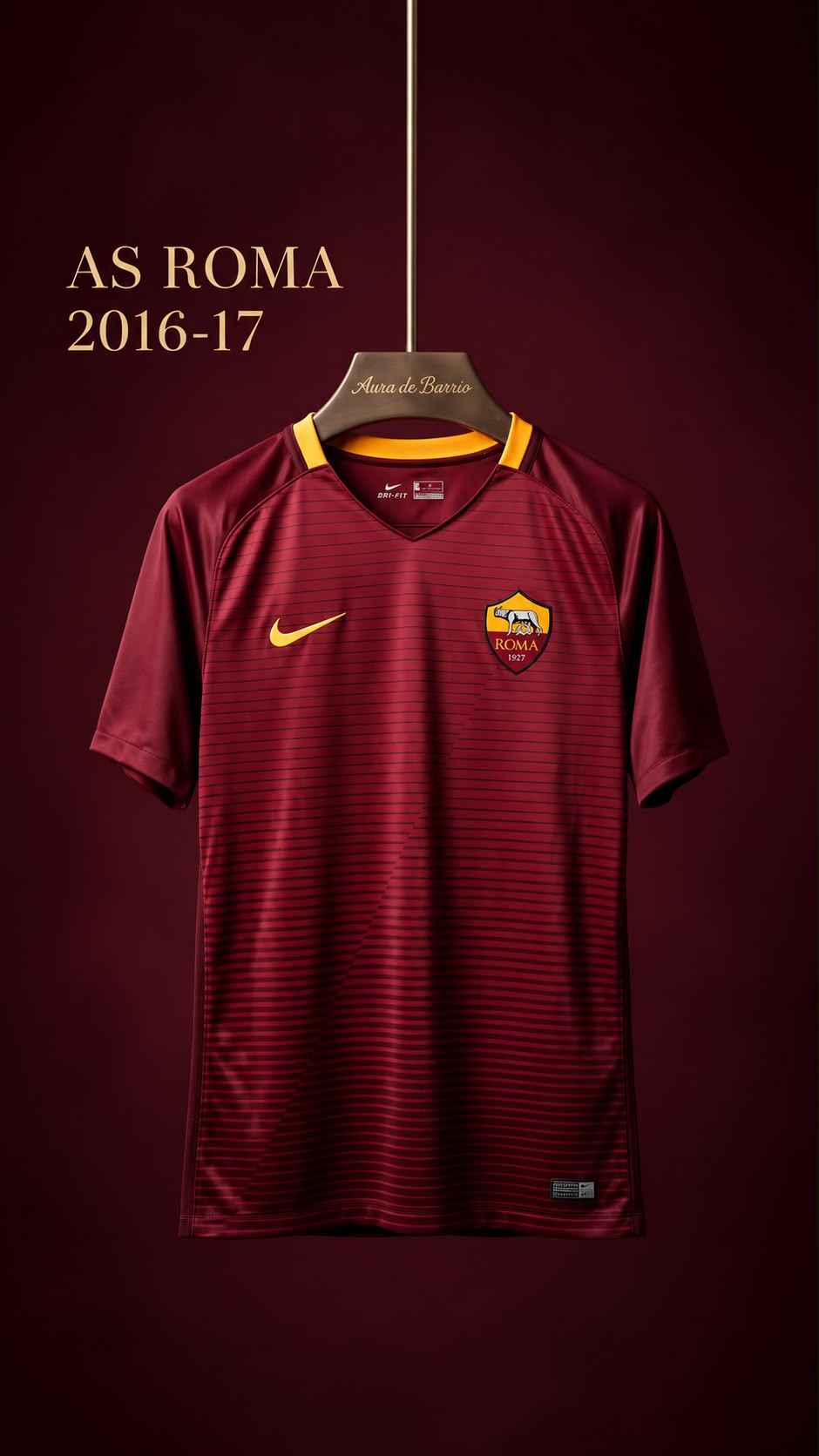 AS Romas röda hemmatröja 2016–17 från Nike med tunna horisontella ränder